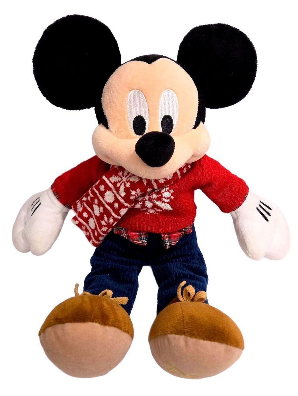 Disney Store Mickey Mouse 2015 Christmas Plush 16” Winter Snowflake Sweater